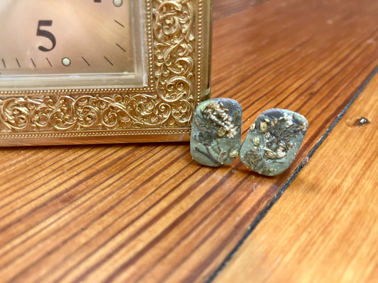 Green floral studs